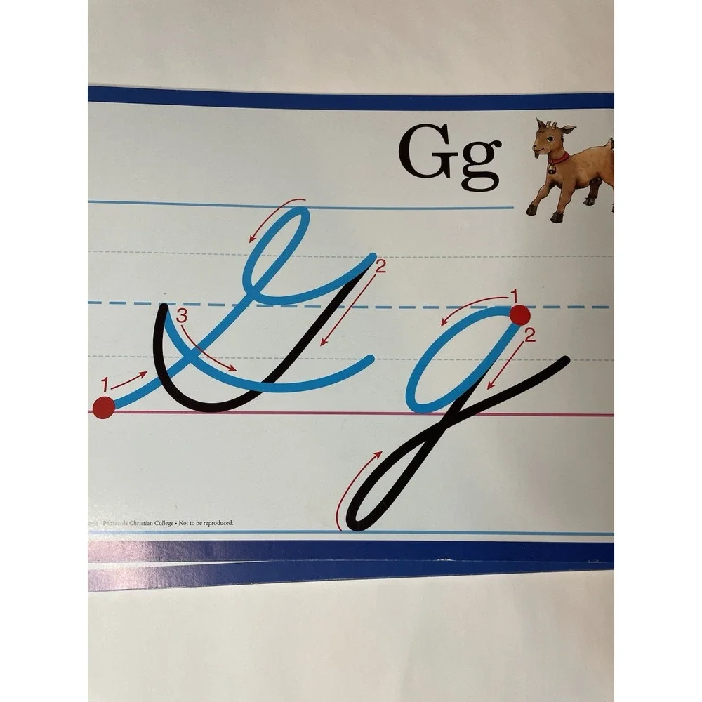 VTG Cursive Pensacola Christian College 1995 Classroom 12 X 9 Cards A-Z & 1-10
